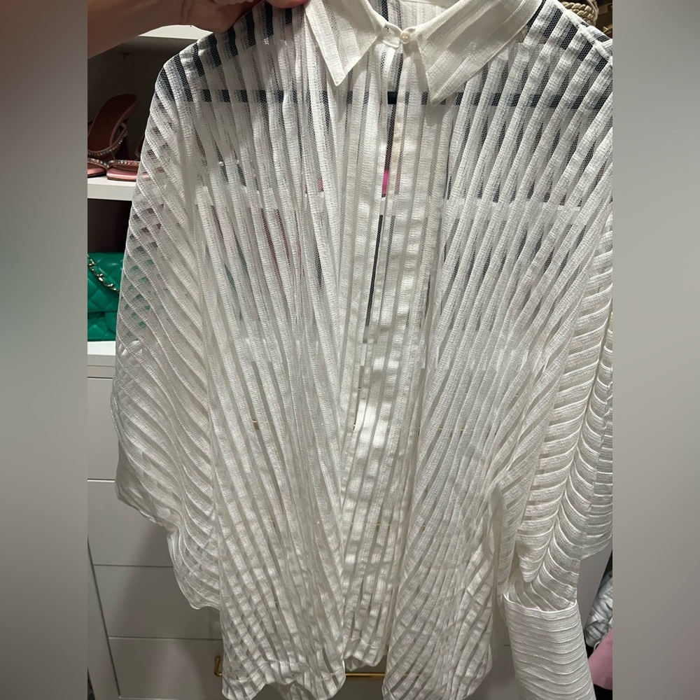 ALAIA Unisex White Sheer Striped Top NWOT
